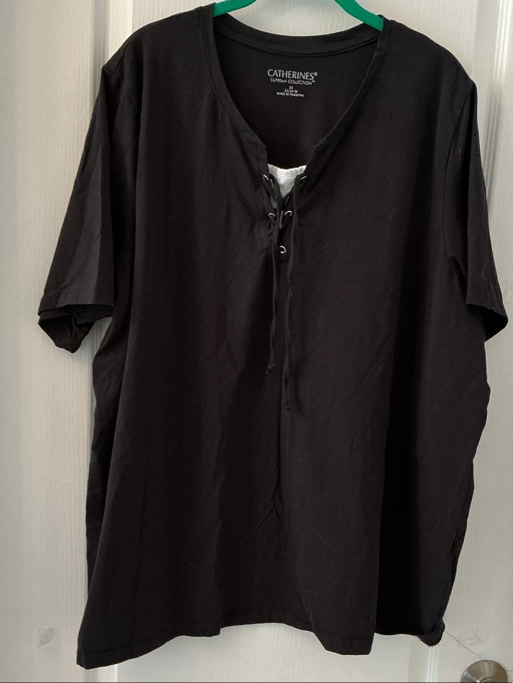 Catherines Black Short-Sleeve Lace-Up V-Neck Women’s Shirt